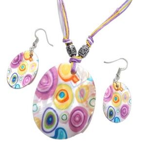 Natural Shell‎ Earrings & Necklace Set Colorful Adjustable 3 Piece